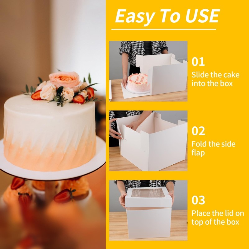 4 Pack Cake Boxes, Disposable Cake Transport Container, White Bakery Boxes wi... gallery