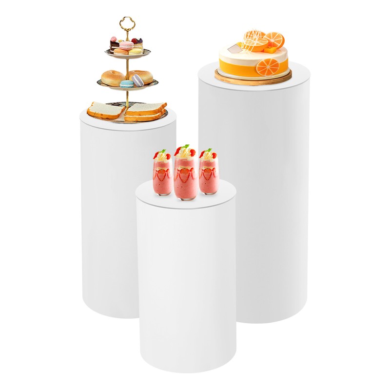 White 3-Piece Cylindrical Pedestal Display Stands PVC & Acrylic 33/36/40cm gallery