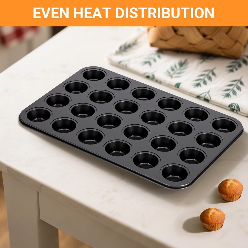 WESIRI 2 Pack Mini Muffin Pan Nonstick 24 Cup, 14.8x10.1x0.9", Gray/Black gallery