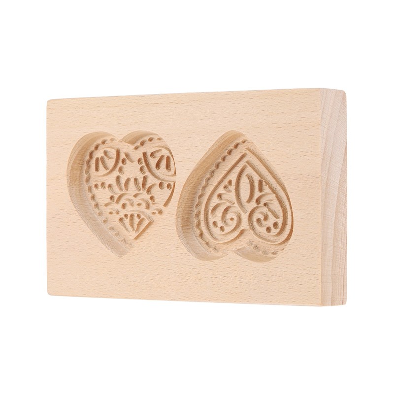 Cookie Stamp, Wooden Cookie Biscuit Cutter (Double Heart)