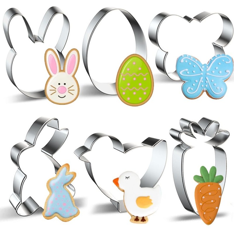 Easter Cookie Cutter Set of 6, Stainless Steel Spring Baking Molds