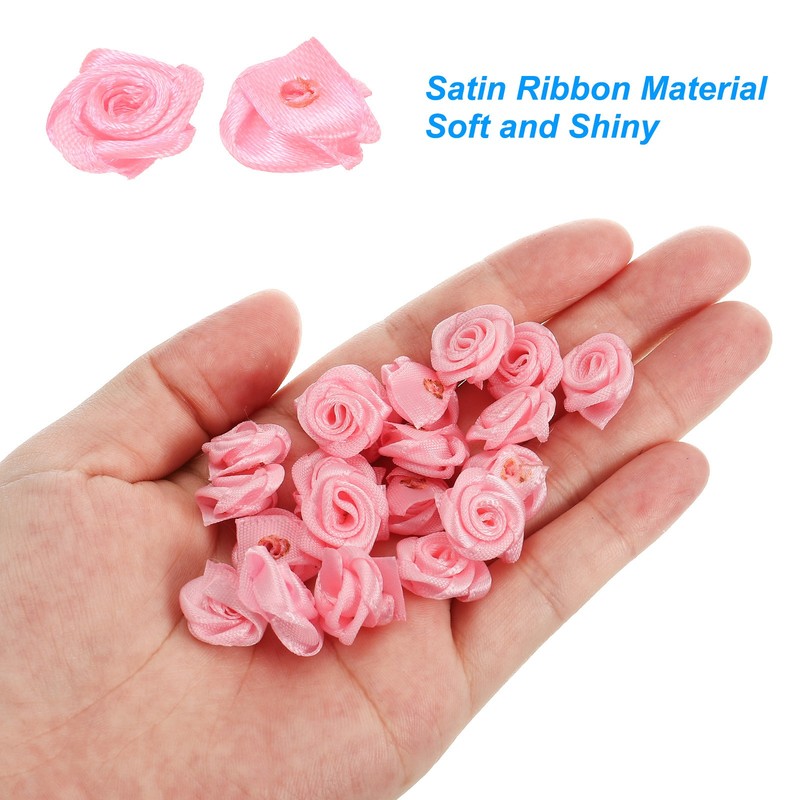 30Pack Mini Satin Ribbon Roses Fabric Flowers Embellishments Rosettes Pink gallery