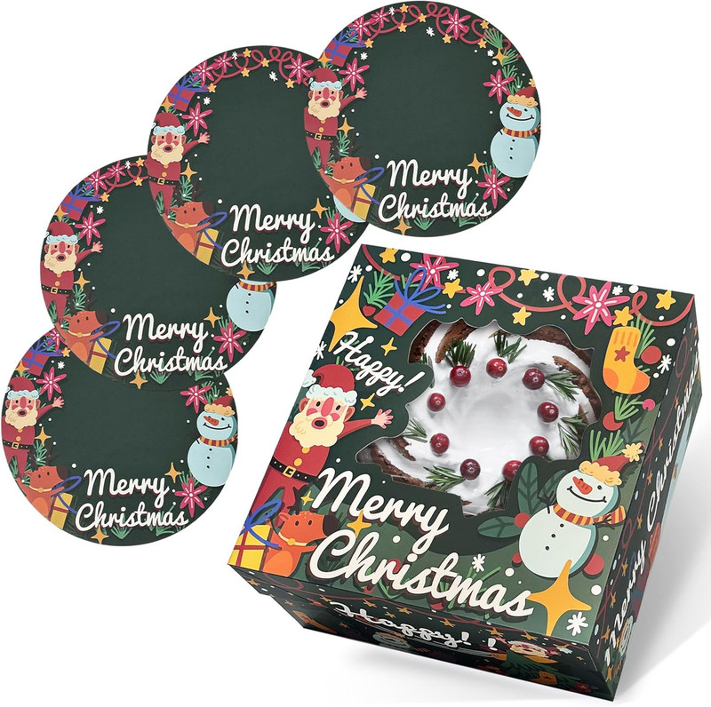 Christmas 12X12X6 Cake Box, 18 Sets Christmas Cake Box with Window ＆ 18 Sets 12" gallery