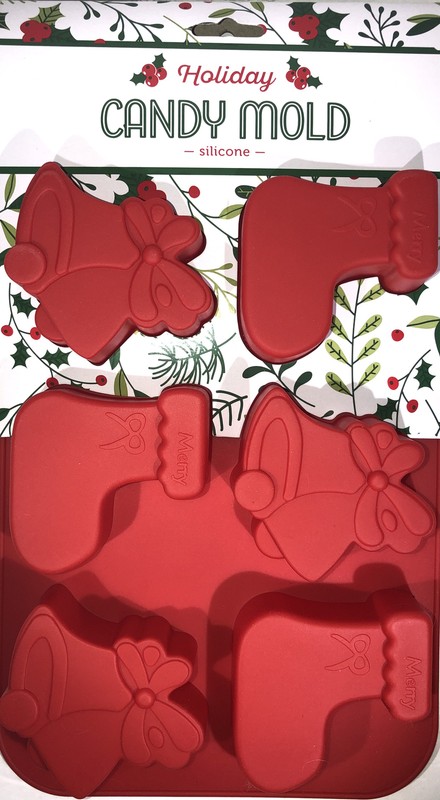 Silicone Candy Mold W 3 Xmas Bells & 3 Xmas Stockings-RARE-BRAND NEW-SHIPS N 24H