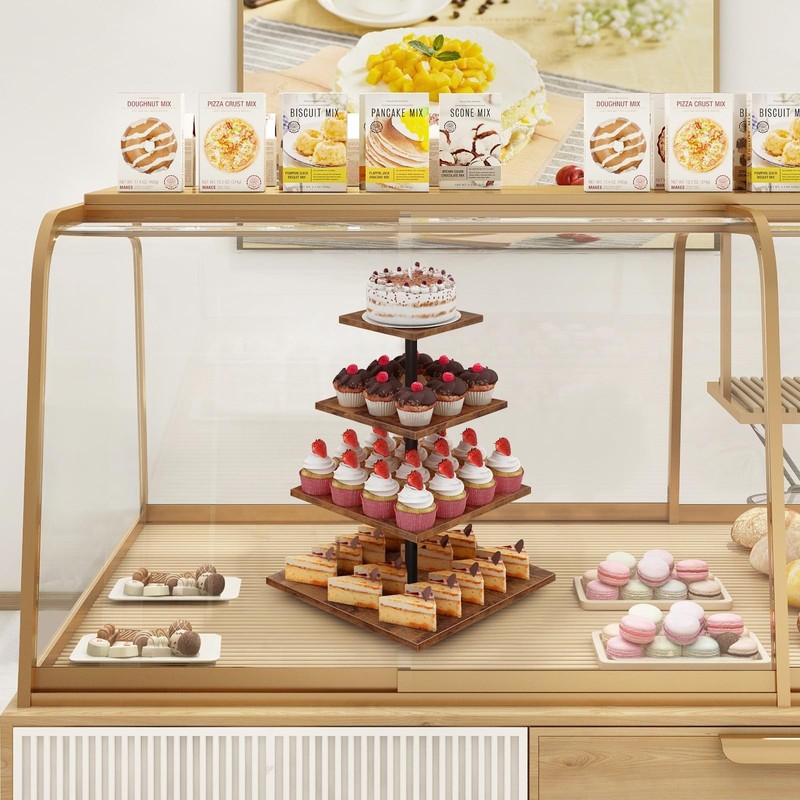 4 Tier Cupcake Stand, 360 Rotating Cupcake Stand for 50 Cupcakes, Square Tier... gallery