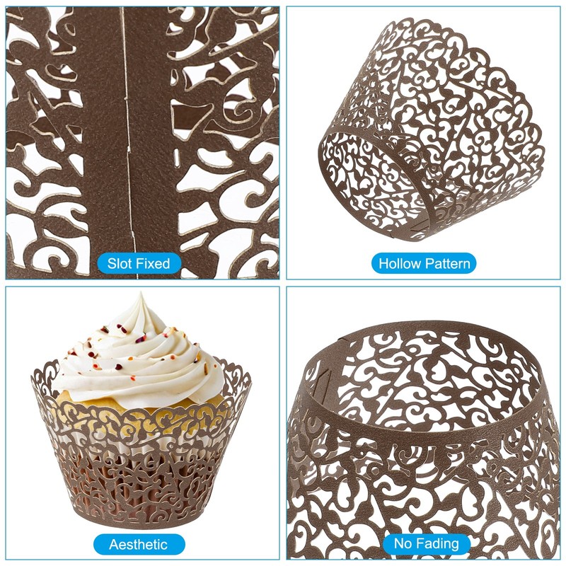 Cupcake Wrappers Paper, 50 Pack Baking Cups Standard Vine Decor, Brown gallery