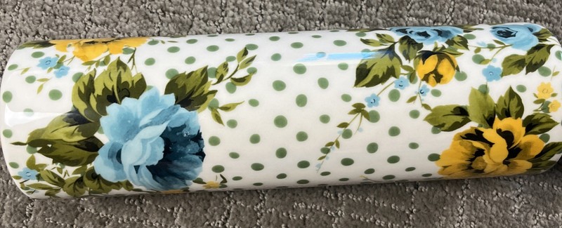 Pioneer Woman Rose Shadow Floral Green Polka Dot Ceramic Rolling Pin Retired gallery