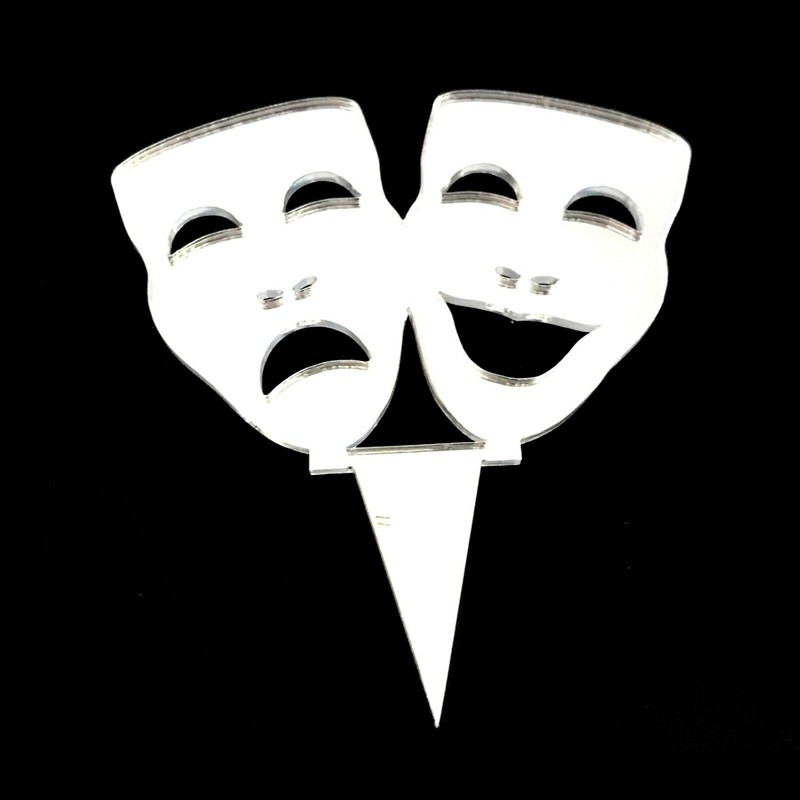 Theatre Masks Cake & Cupcake Toppers Many Colours & Sizes Plane or Engraved