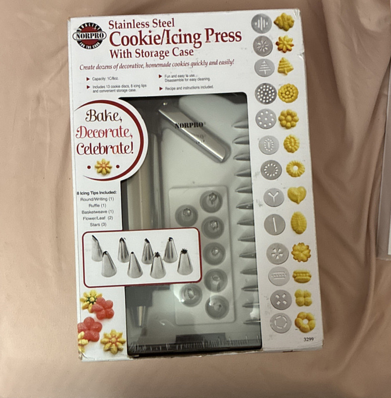 Norpro Stainless Steel Cookie/Icing Press with Storage Case & 8 Tips, 3299