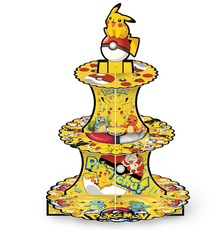 For Pokemon Themed Party Supplies and Decorations, a Three-Tiered Cupcake Sta…