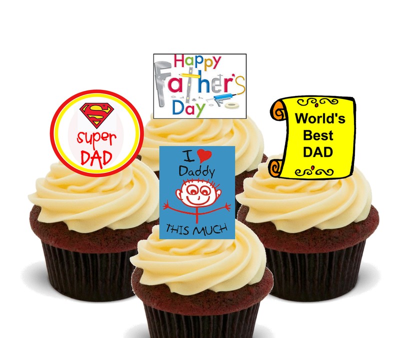 Super Dad, Daddy Edible Cup Cake Toppers, Standup Fairy Decorations Fathers Day