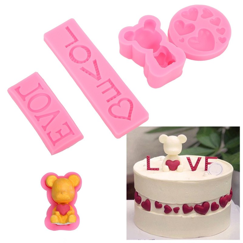 4PCS Silicone Fondant Mould Pink High Temperature Resistant Cupcake Topper Mold gallery
