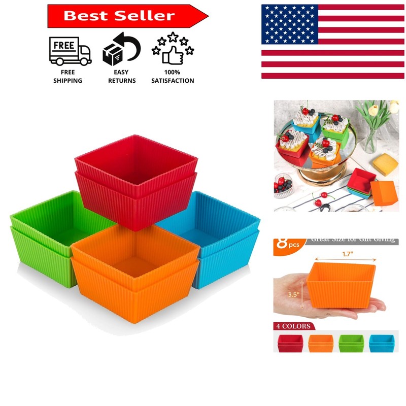 Pack of 8 Vibrant 3.5-Inch Silicone Cupcake Liners – Perfect for Baking Fun
