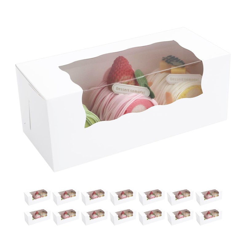 15 Roll Cake Boxes, White Bakery Boxes with Window, 9x4x3.5 inches Cookies Bo...