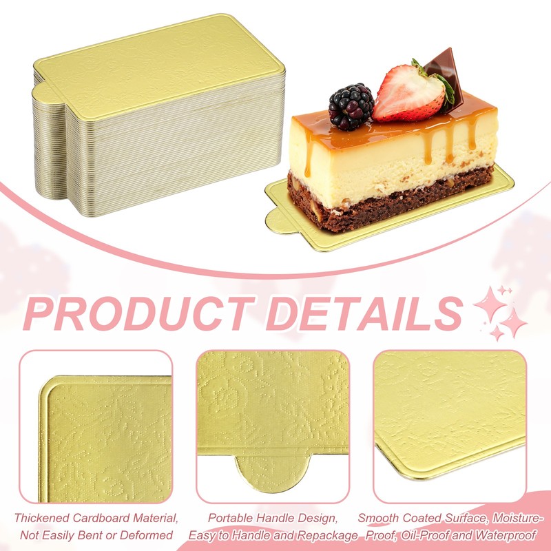 50 Pcs Mini Cake Boards, 3.5 Inch Rectangular Mousse Cake Base, Floral Gold gallery
