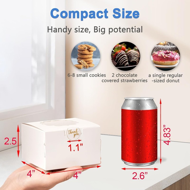 Sturdy 4x4x2.5 Inch Cookie Boxes with Gold Stickers - 25 Pcs for Easy Gifting gallery