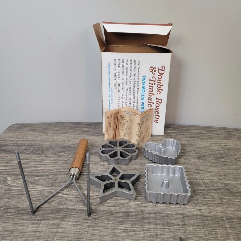 Vintage Nordic Ware Double Rosette & Timbale Iron 4 Mold Set New in Box gallery