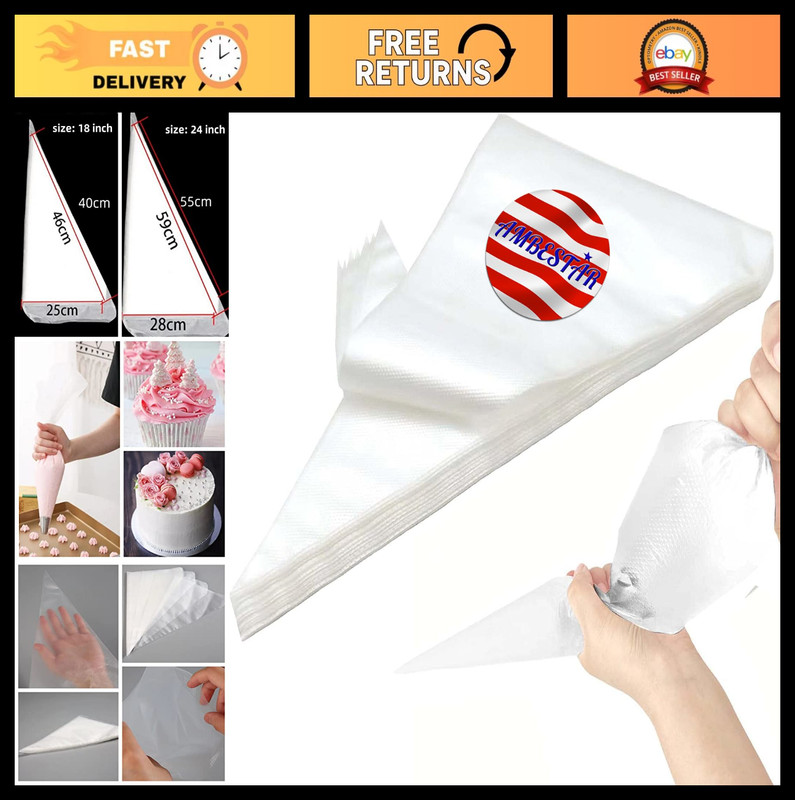 24″ Extra Large Disposable Piping Bags – 100 Pack, Thick Food Grade Icing Bags f