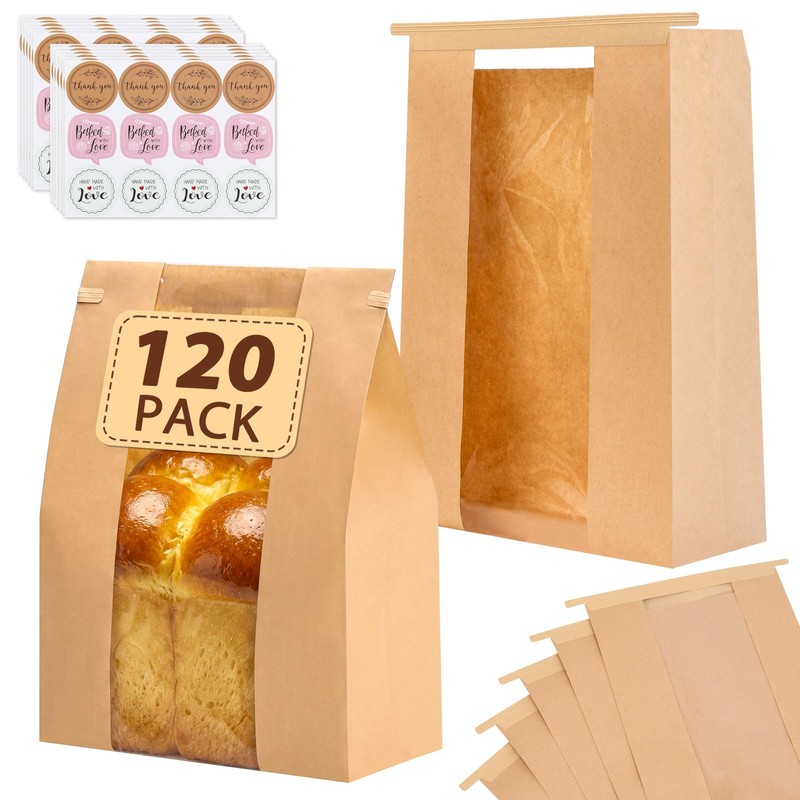 Moretoes 120 Pack Large Paper Bread Bags for Homemade Bread, 13.7×8.3×3.5 Inc…