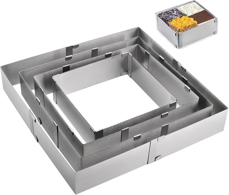 4 Pack Square Cake Molds Ring Adjustable from 6" to 11", Stainless Steel Mousse gallery