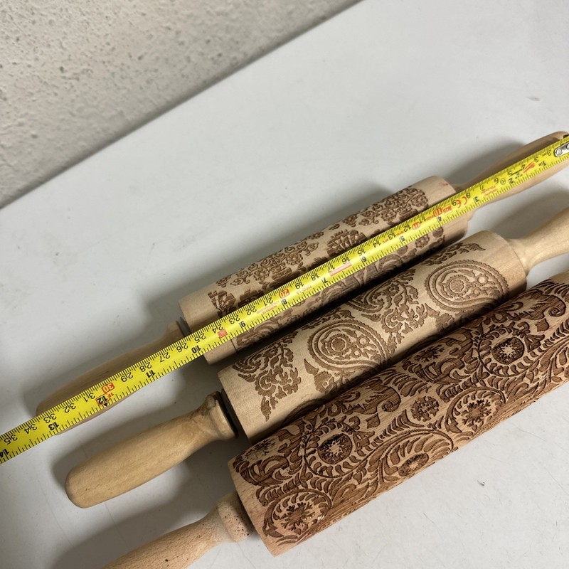 Set of 3 Embossed Wooden Rolling Pin for Baking,Deep Engraved Embossing Rolling gallery