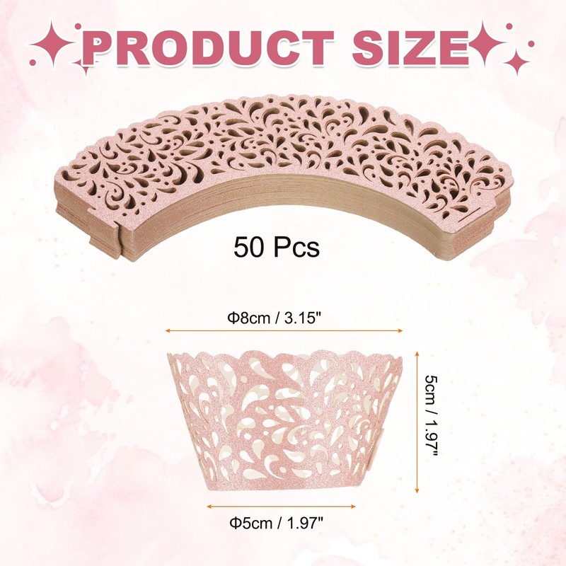 50 Pcs Lace Cupcake Liners Hollow Water Drop Cupcake Wraps, Rose Gold gallery