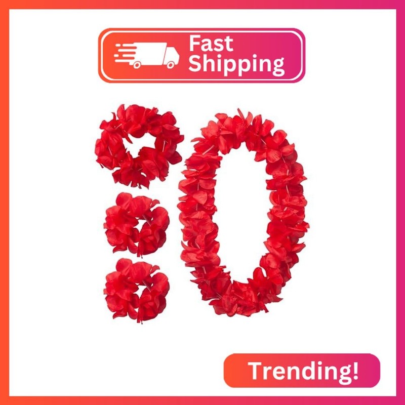 GHGMAO Hawaiian Party Flower Leis Luau Wreath Set, Red Hawaiian Leis for Graduat