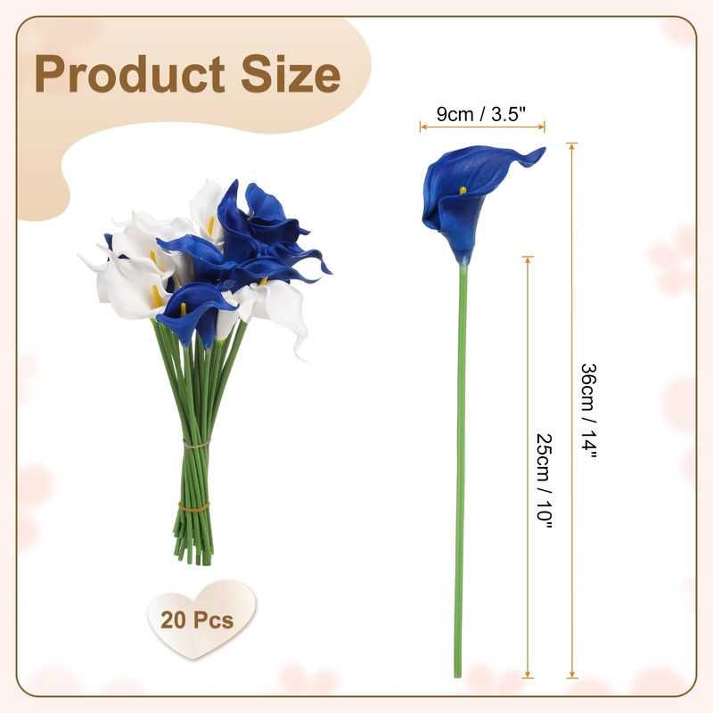 20pcs Artificial Calla Lily Fake Silk Flowers for Home Decor, Blue/White gallery