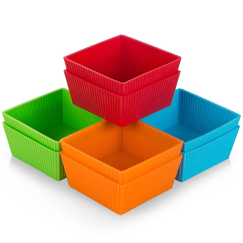 8 PCS 3.5 Inch Jumbo Baking Cups Reusable Silicone Square Cupcake Liner Mold