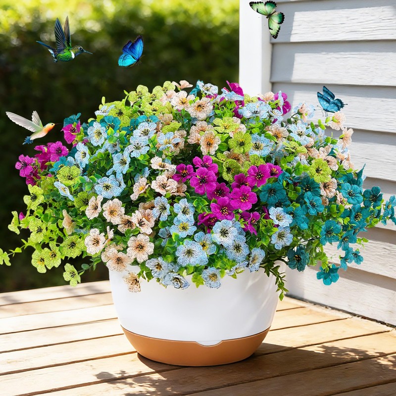 JAKY-Global Artificial Flowers 16 Daisy Stems for Outdoor Planter Decor