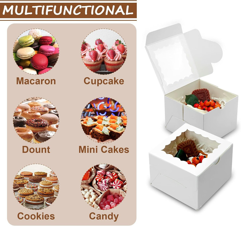 50Pcs Cookie Boxes 4X4X2.5 Inch Bakery Boxes with Window Treat Box Dessert Box f gallery