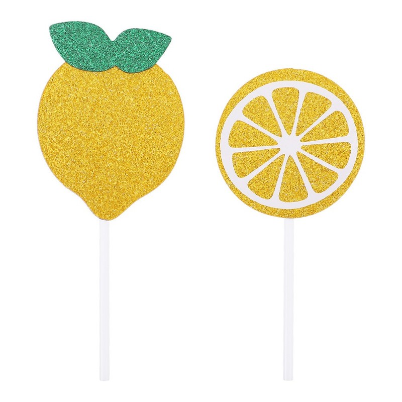 24pcs Cupcake Topper Yellow Lemon Birthday Party Decorations