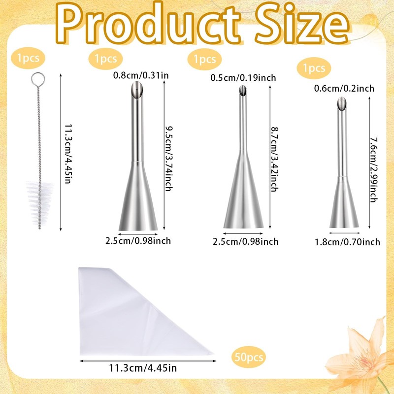 3 Pcs Puff Cream Filling Piping Tips Kit, Long Piping Nozzle with 50 Disposab... gallery