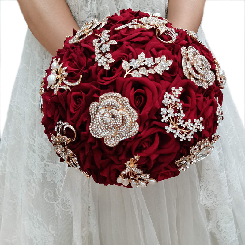 Iffo Yifu Wedding Bride Water Drop Wine Red Bouquet Navy Blue Luxury Jewelry