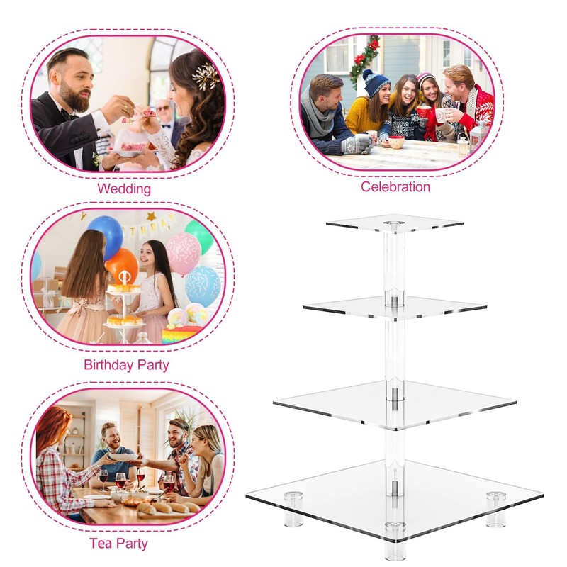 Acrylic Cupcake Stand, 4 Tier Square Cupcake Display Stand with Base, Clear C... gallery