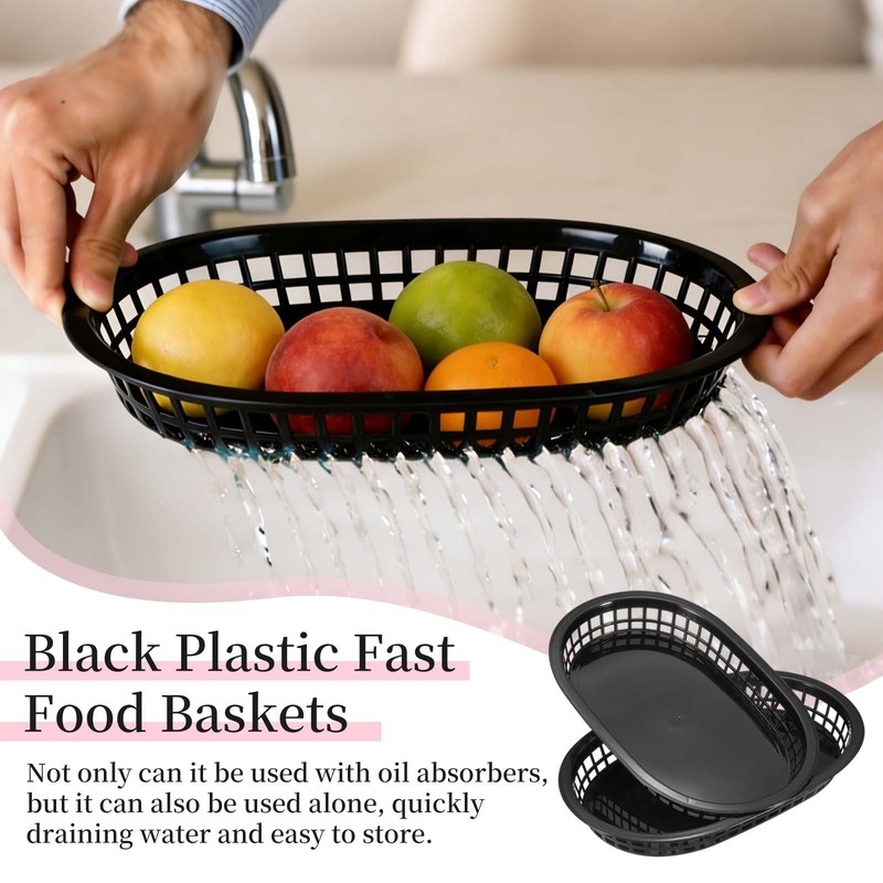 50pcs Solid Color Wax Paper Sheets with 5 Pcs Fast Food Baskets, Black gallery
