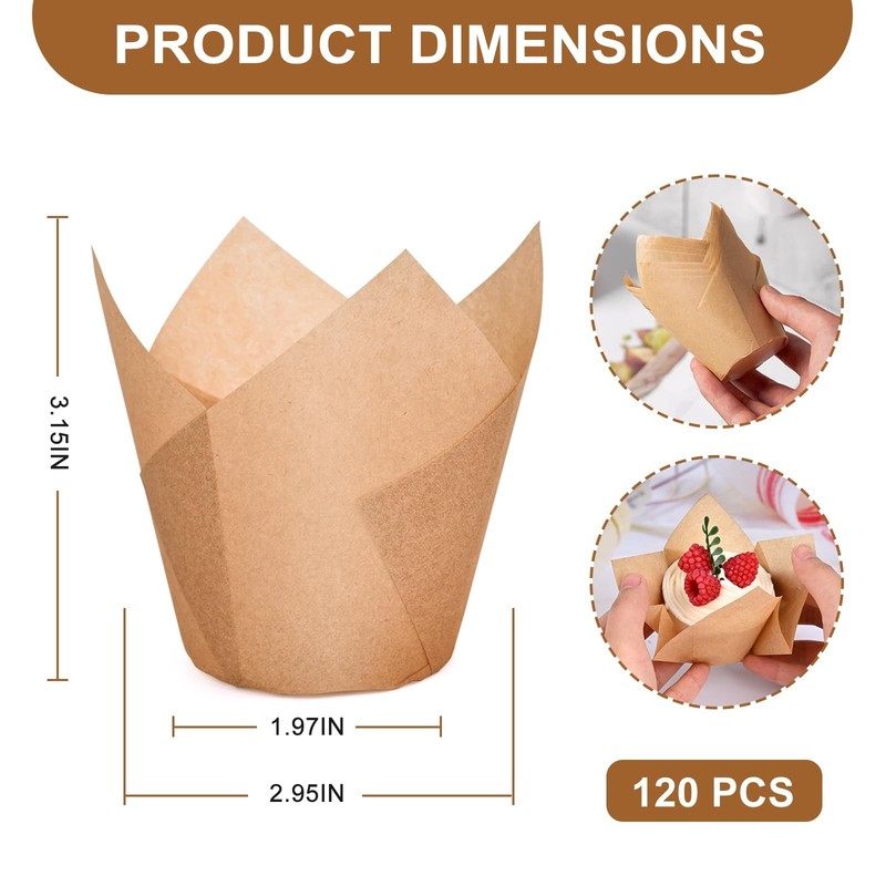 120 Counts Natural Tulip Cupcake Liners for Baking Cups, Food Grade Parchment gallery