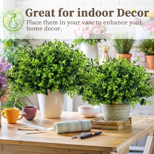 20 Bundles Artificial Greenery Fake Plant for Garden 20 PCS Boxwood Plants gallery