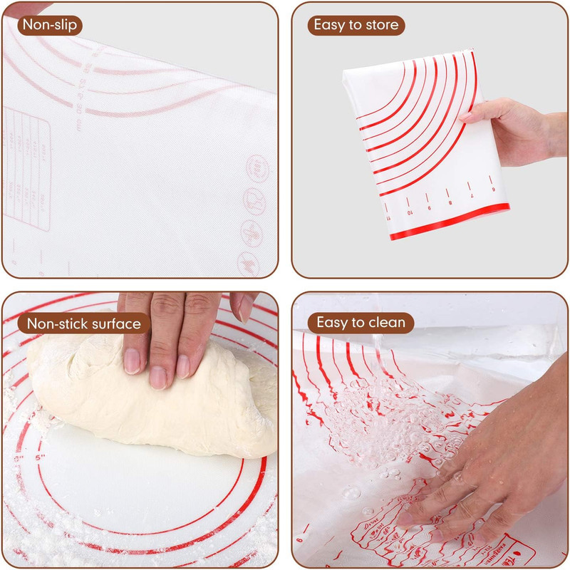 Wood French Rolling Pin for Baking, Wooden Dough Roller with Silicone Baking Ma gallery