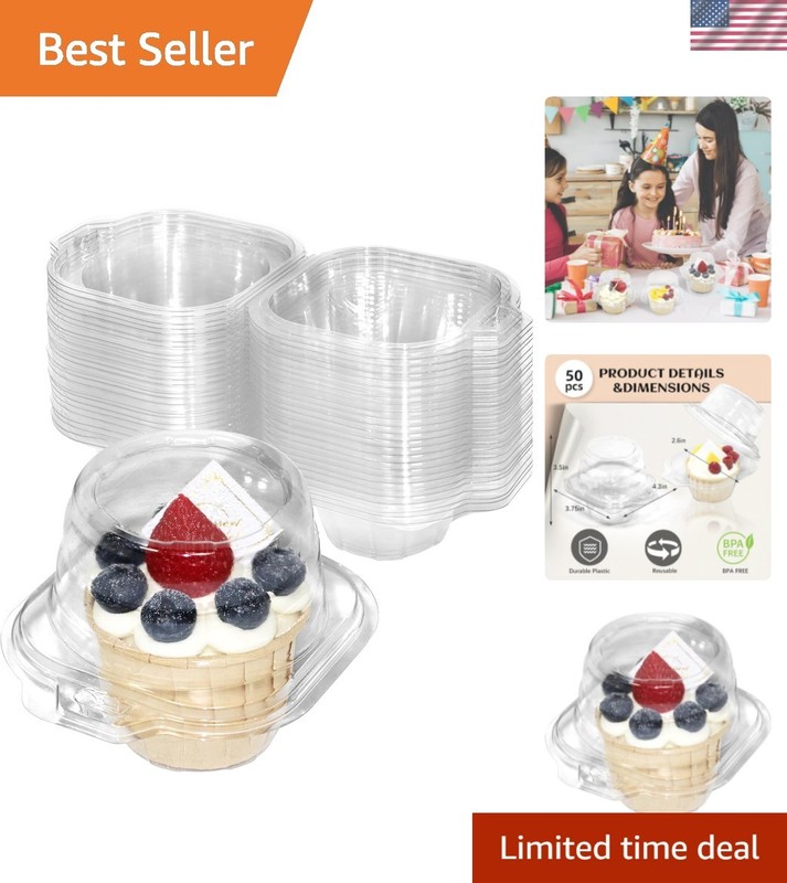 50 Pack Individual Cupcake Containers, Plastic Cupcake Boxes with Lids, Stack…