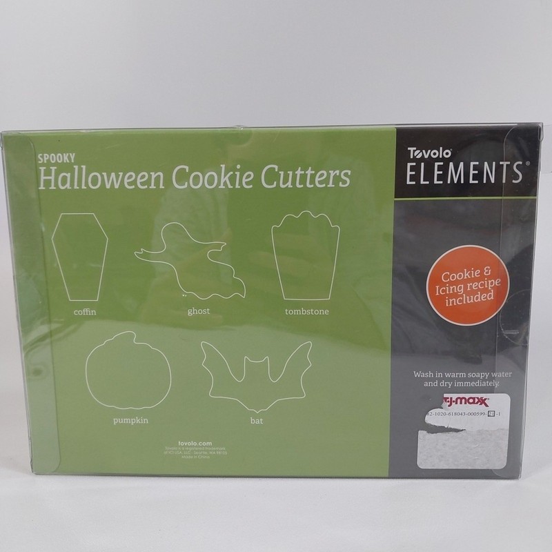 Tovolo Elements Halloween Cookie Cutter Set Bat, Pumpkin, Ghost, Coffin, Tombstn gallery