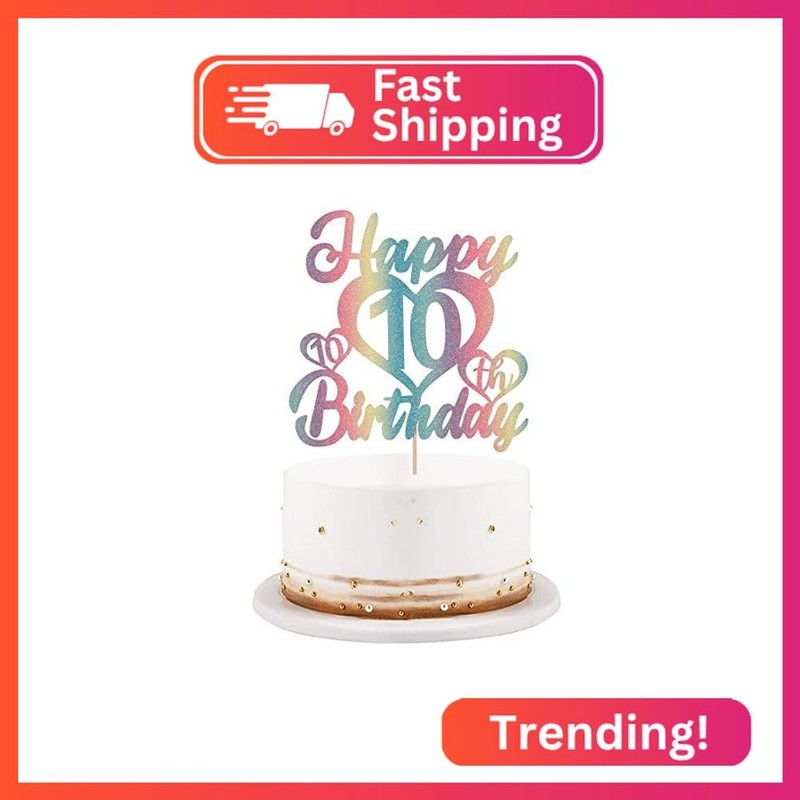 LVEUD Color flash Happy 10th birthday cake topper -Hello 10th cake topper-Happy