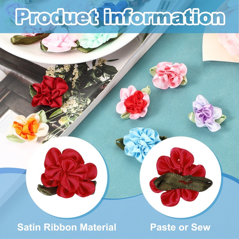 20Pcs 1" Ribbon Flowers Bows Mini Satin Roses Flowers Red gallery