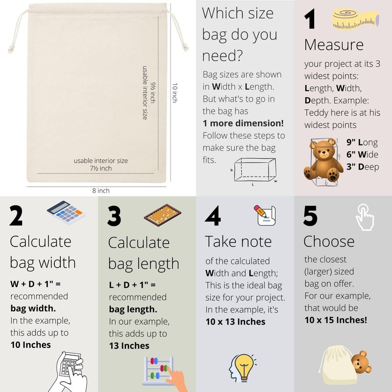 DR 100% Cotton Muslin Drawstring Bags (8x10 Inch - 12-Pack) Natural Unbleache... gallery