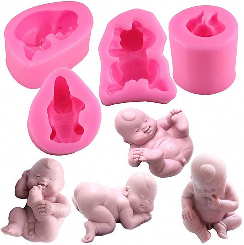 4Pcs/Set 3D Cute Newborn Sleeping Baby Silicone Molds for Fondant Chocolate Cand gallery