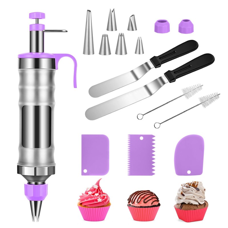 Dessert Decorating Syringe Set, Frosting Piping Kit Stainless Steels Cake Dec…