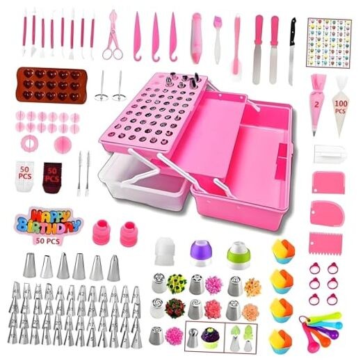 Cake Decorating Kit, 387 Pcs Baking Supplies Tools with 56 Icing Tips, 8 Pink gallery
