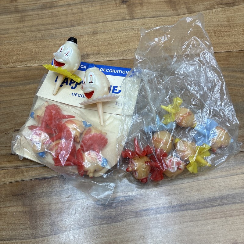 Lot Of 14 Vintage Wilton Red, Blue, Yellow Circus Clown Cupcake Toppers