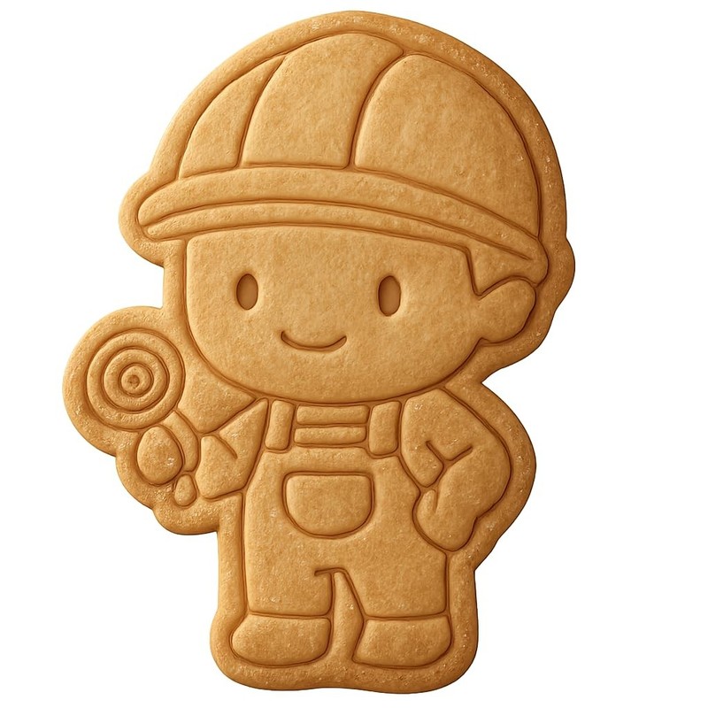 Chibi Laborer with Measuring Tape Cookie Cutter & Stamp, Fondant & Clay C – 3×4″