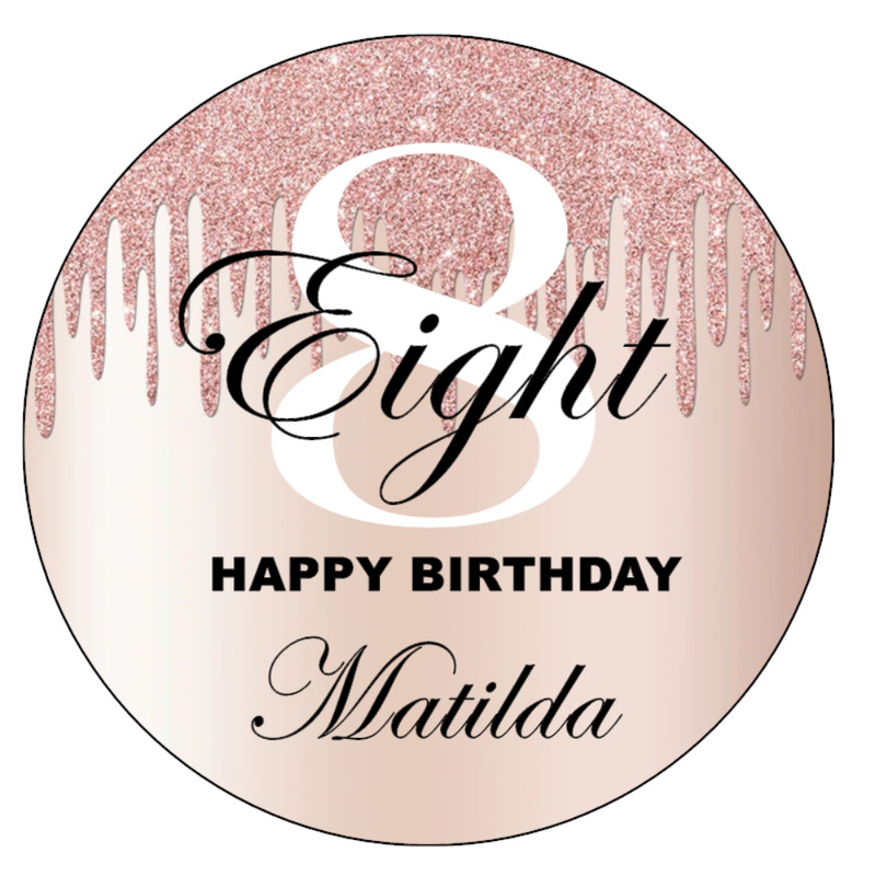8th Birthday Edible Wafer Cake & Cupcake Toppers – Pink Birthday Cake Decoration gallery